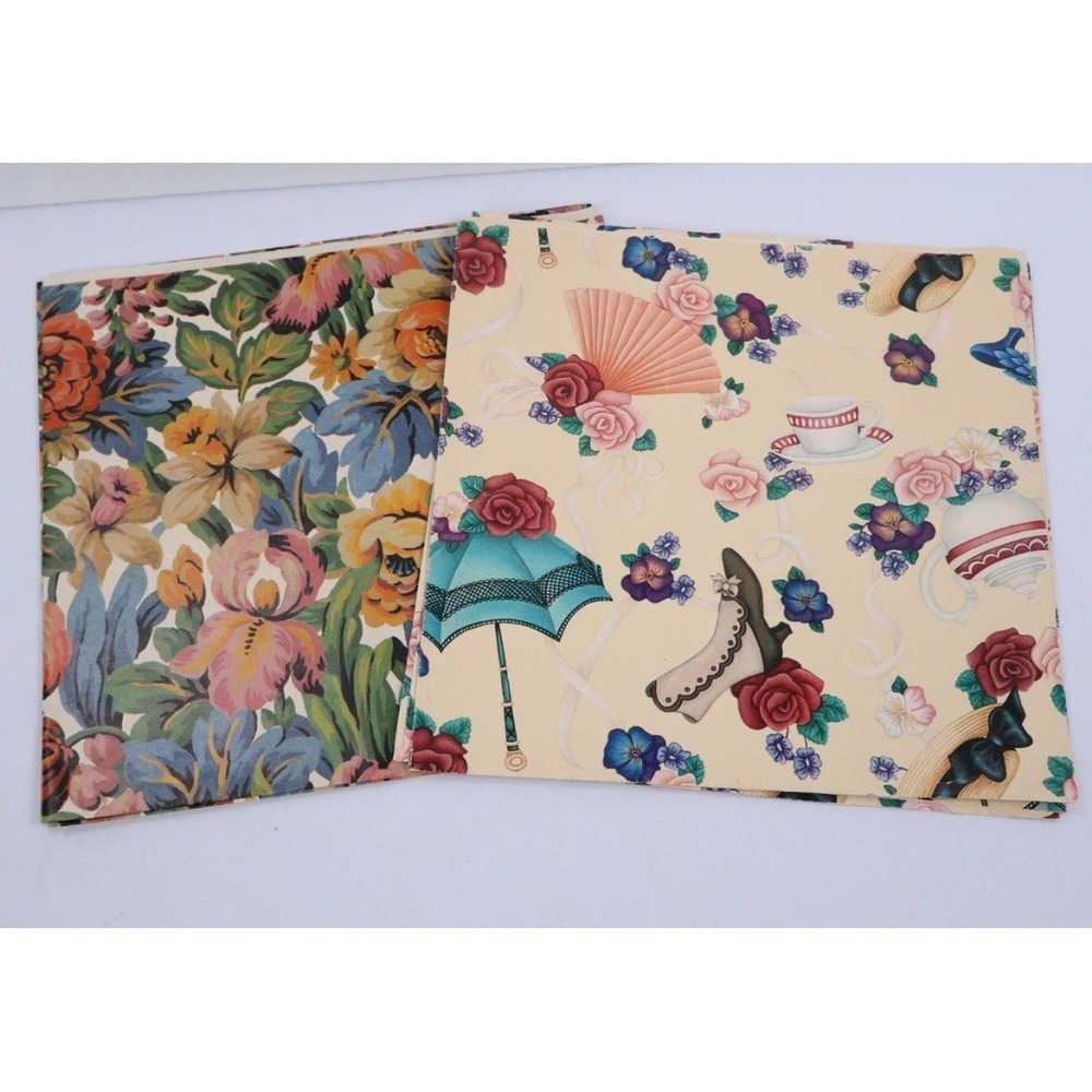 VTG Floral Gift Wrap NOS Cottage Core Tea Party 90s USA Uncut 4 Sheets